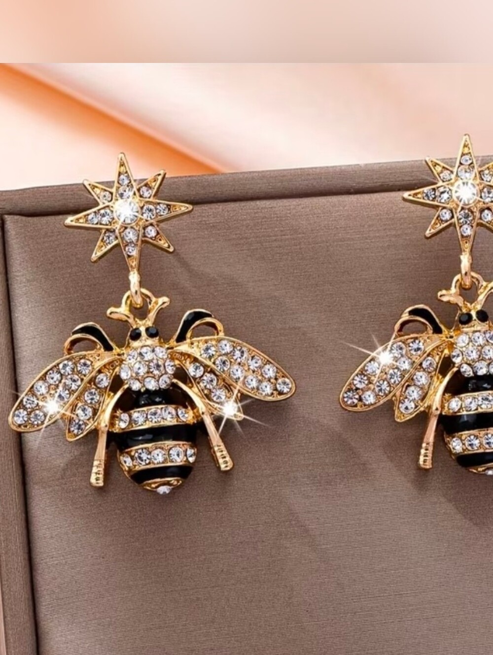 Gold Crystal Bee Drop Earrings - Women Jewelry